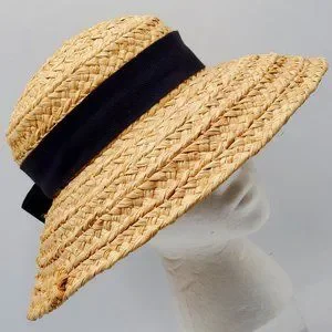 Helen Kaminski Vintage Classic 5 Hat Helen Kaminski Classic 5 Raffia Straw Hat Black Ribbon Bow  main image 4